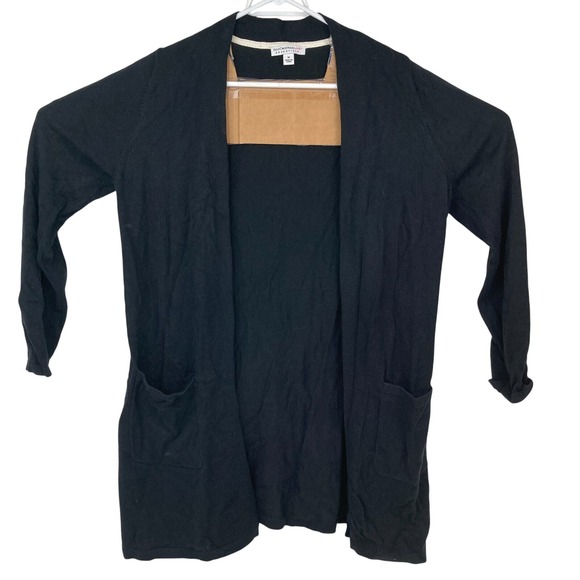 Isaac Mizrahi Live Essentials Sweaters - Isaac Mizrahi Live Womens Black Open Front Long Sleeve Cardigan Sweater M